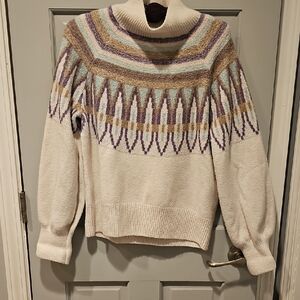 Design 365 Sweater Multicolor Turtleneck Fair Isle Oversized Large Women Mock